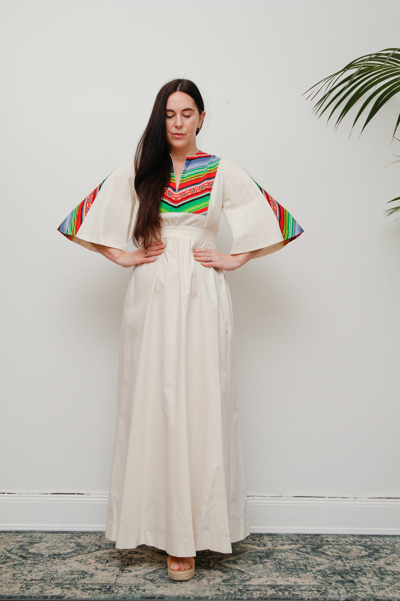 Vintage Chevron Stripe Folklore Cotton Dress