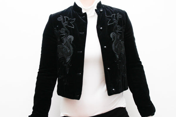 1970's Vintage Velvet Black Blazer Suit Jacket