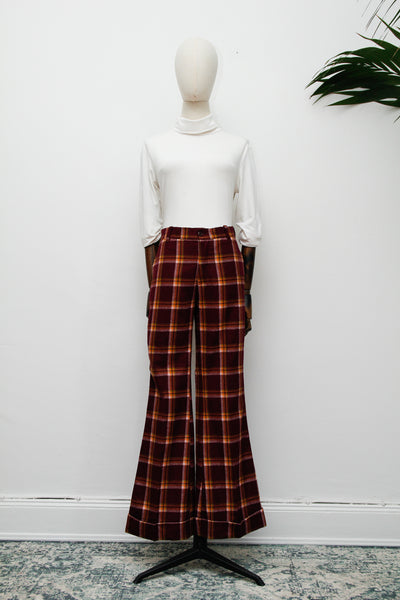 1970's Tartan Wool Flared Trousers