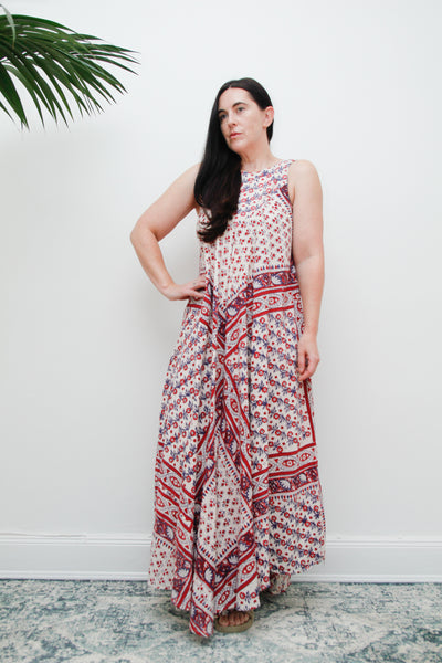 1970's Indian Cotton Block Fabric Maxi Dress