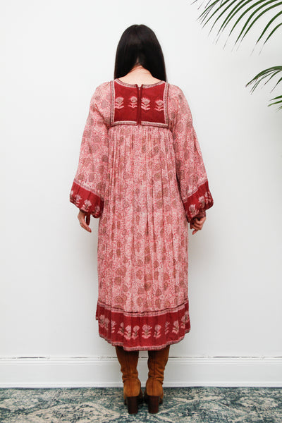 Original Floral Indian Cotton Gauze Smock Dress 1970's