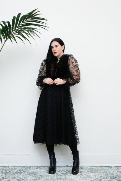 Vintage Black Velvet Lace Vera Mont Midi Dress