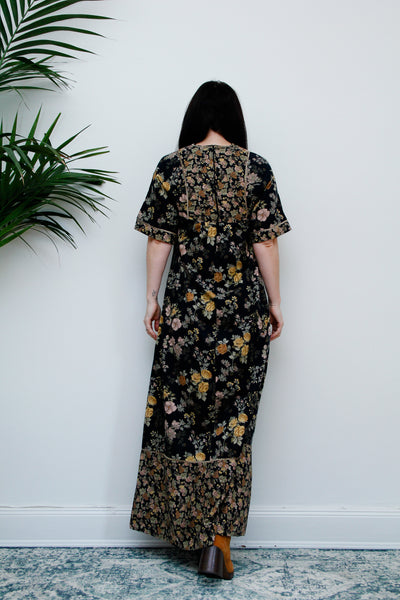 Vintage Floral Kaftan Sleeve Prairie Cotton Maxi