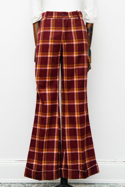 1970's Tartan Wool Flared Trousers