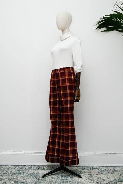 1970's Tartan Wool Flared Trousers