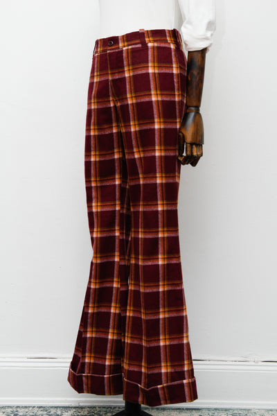 1970's Tartan Wool Flared Trousers