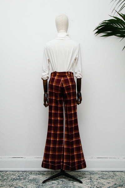 1970's Tartan Wool Flared Trousers