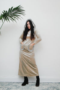 Vintage Silver Velvet Hooded Vera Mont Maxi Dress