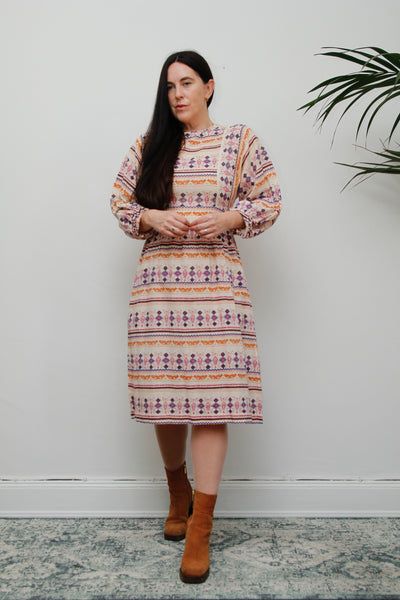 Vintage Lucie Linden Folklore Whimsical Scenic Cotton Dress