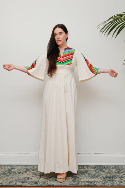 Vintage Chevron Stripe Folklore Cotton Dress
