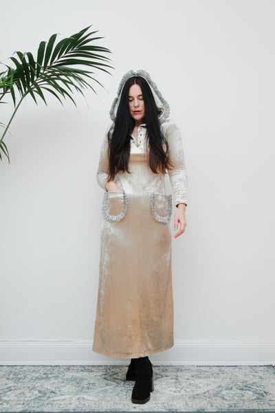 Vintage Silver Velvet Hooded Vera Mont Maxi Dress