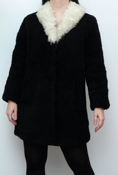 1970's Black Curly Sheepskin Mongolian Fur Coat