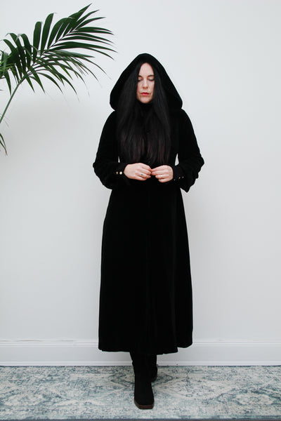 1970's Rare Velvet Black Hooded Opera Gothic Dramatic Coat