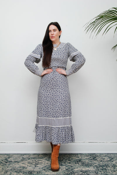 1970's Cotton Floral Prairie Cotton Dress