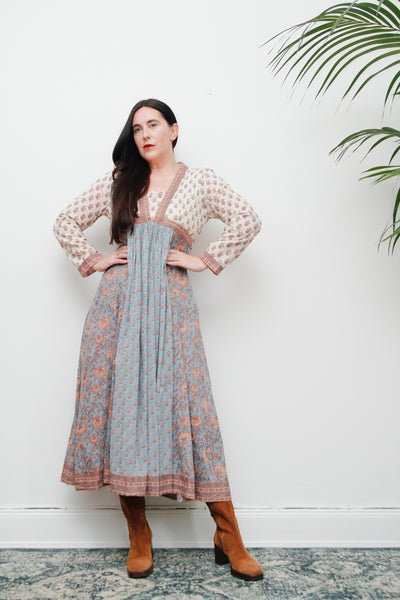 Vintage Indian Block Print Cotton Maxi Dress