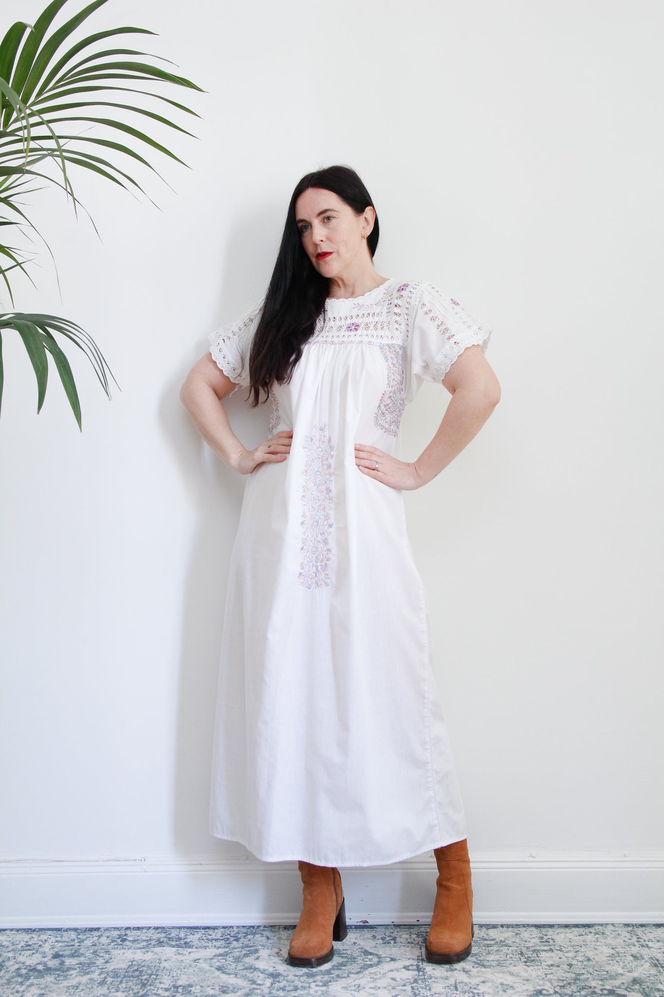 Original Vintage 1970's Traditional Oaxacan Mexican Maxi Dress