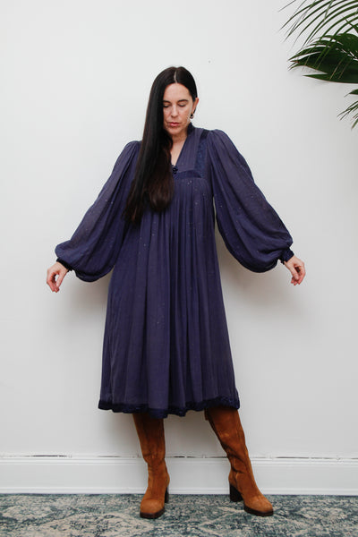 1970's Indian Indigo Cotton Gauze Smock Dress