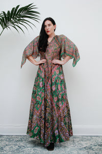 1970's Indian Silk Handkerchief Gauze Kaftan Maxi Dress