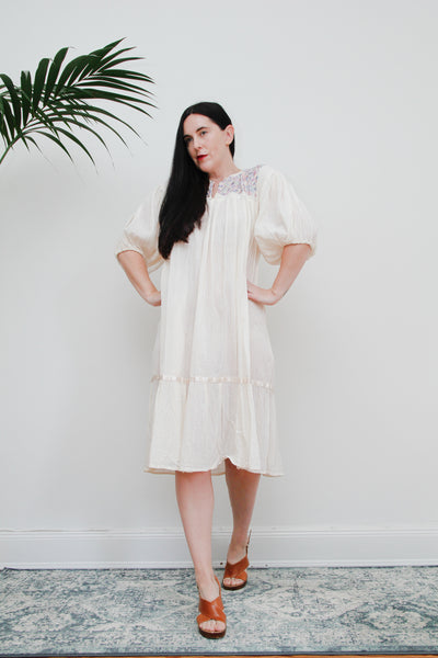 1970's Floral Mexican Cotton Gauze Dress