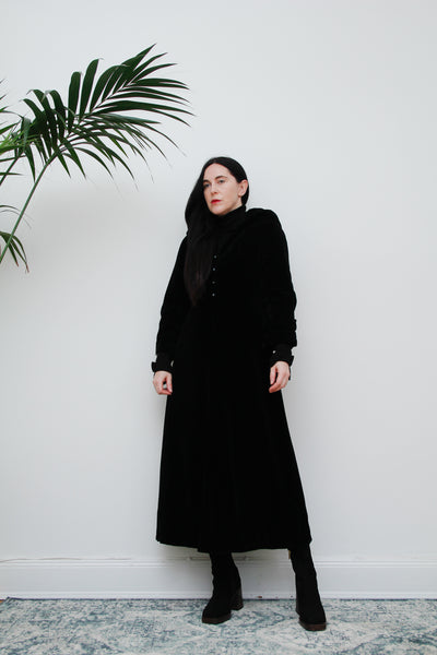 1970's Rare Velvet Black Hooded Opera Gothic Dramatic Coat