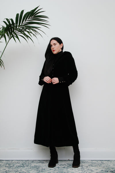 1970's Rare Velvet Black Hooded Opera Gothic Dramatic Coat