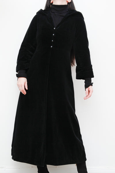 1970's Rare Velvet Black Hooded Opera Gothic Dramatic Coat