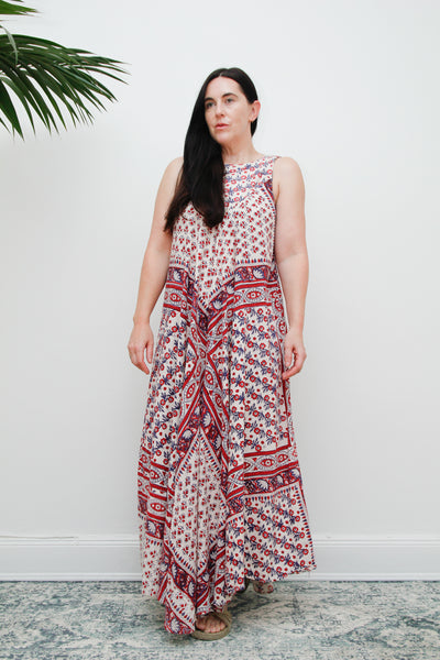 1970's Indian Cotton Block Fabric Maxi Dress