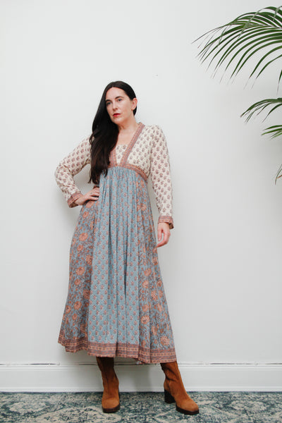 Vintage Indian Block Print Cotton Maxi Dress