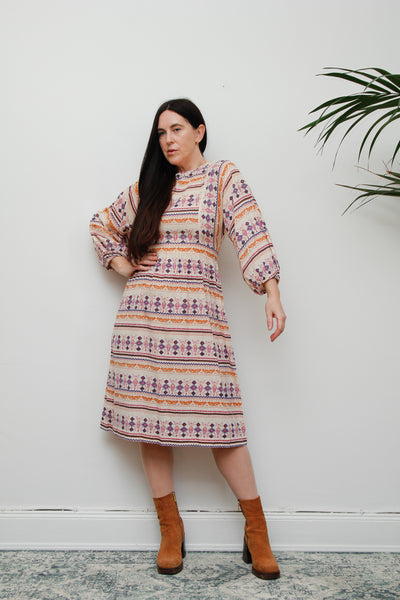 Vintage Lucie Linden Folklore Whimsical Scenic Cotton Dress
