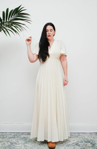 Vintage 1970's Ethereal Pleated Cape Maxi Dress Rare