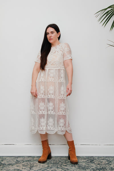 Rare Vintage Floral Sheer Lace Antique Dress