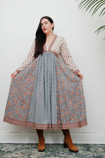 Vintage Indian Block Print Cotton Maxi Dress