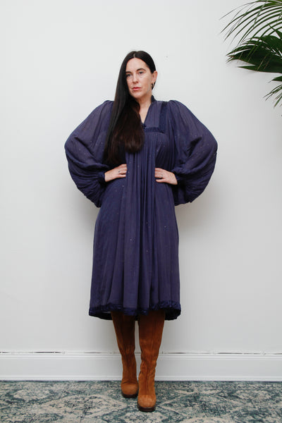 1970's Indian Indigo Cotton Gauze Smock Dress