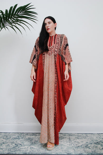 1970's Anokhi Indian Cotton Gauze Fabric Kaftan Sleeve Maxi Rare