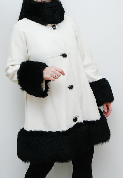 1960's White Mod Swing Penny Lane Leather Sheepskin Coat