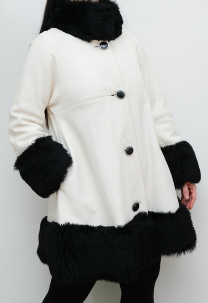 1960's White Mod Swing Penny Lane Leather Sheepskin Coat