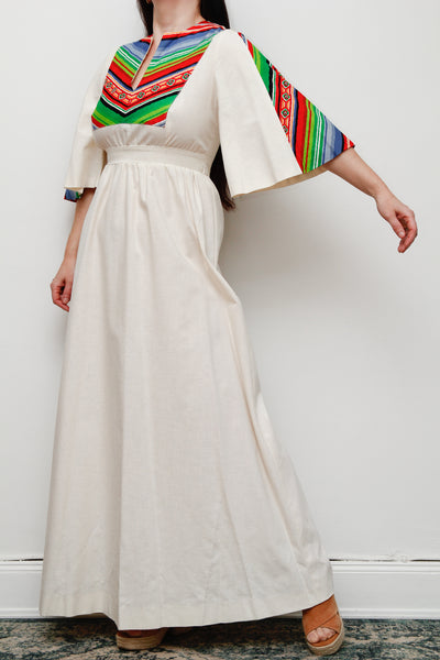 Vintage Chevron Stripe Folklore Cotton Dress