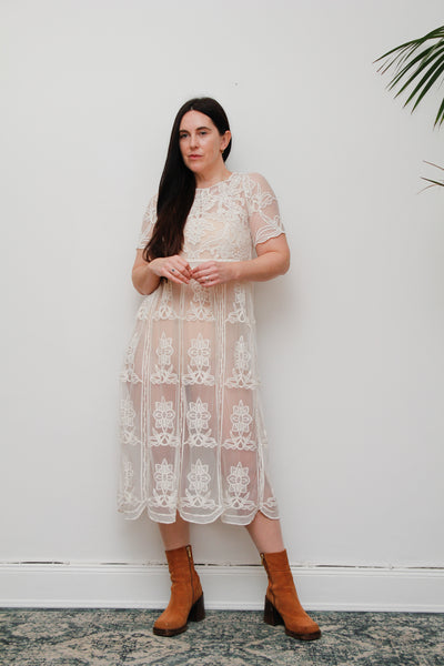 Rare Vintage Floral Sheer Lace Antique Dress