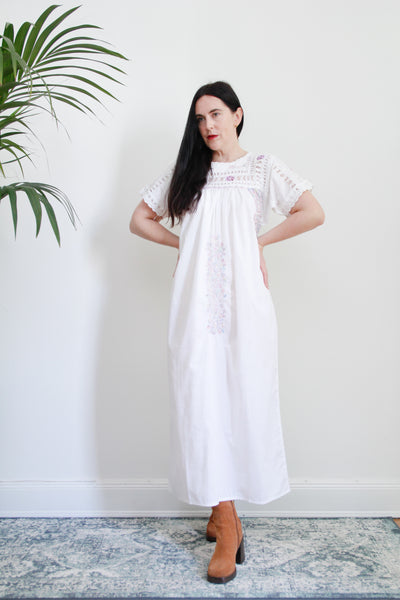 Original Vintage 1970's Traditional Oaxacan Mexican Maxi Dress