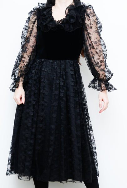 Vintage Black Velvet Lace Vera Mont Midi Dress