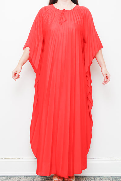 Rare Vintage Pleated Kaftan Dress | Bold Red Accordion Pleats – Boho Goddess Day to Night Maxi Dress