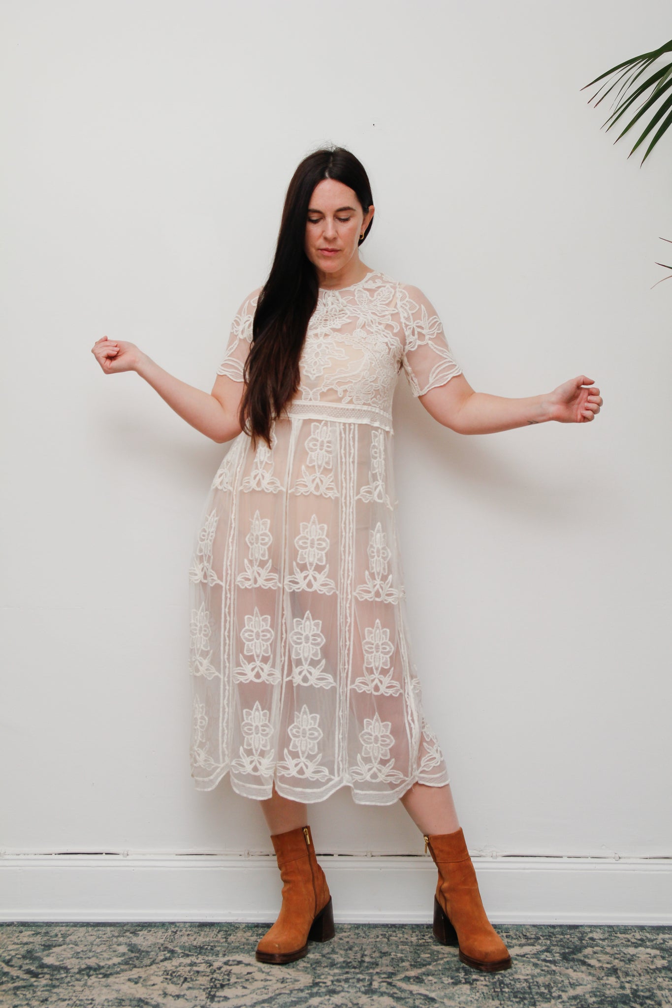 Rare Vintage Floral Sheer Lace Antique Dress