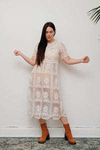 Rare Vintage Floral Sheer Lace Antique Dress
