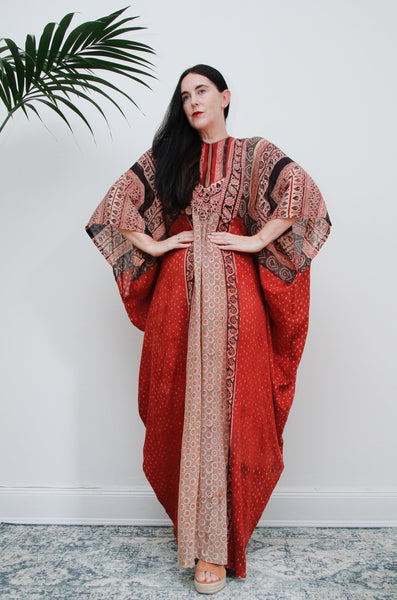 1970's Anokhi Indian Cotton Gauze Fabric Kaftan Sleeve Maxi Rare