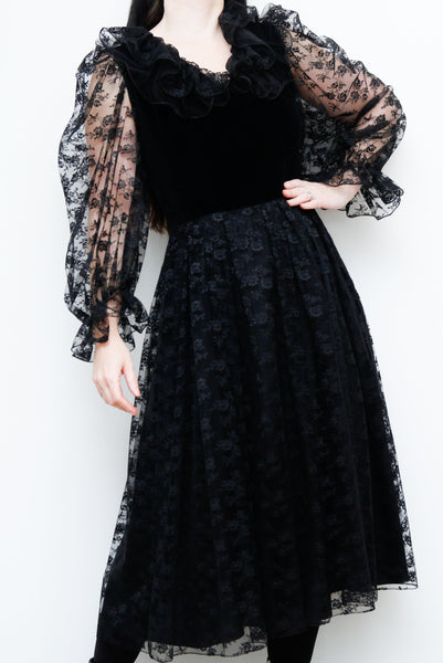 Vintage Black Velvet Lace Vera Mont Midi Dress