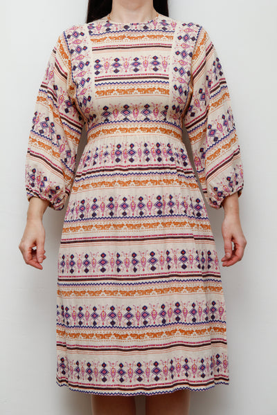 Vintage Lucie Linden Folklore Whimsical Scenic Cotton Dress
