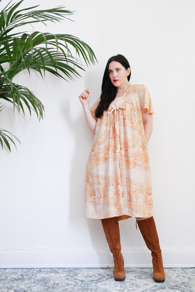 Vintage Wallis Scenic Novelty 1970's Smock Dress