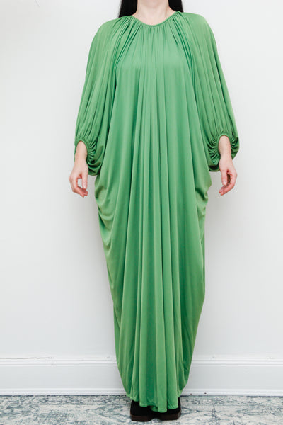 1970's Yuki for Rembrandt Green Draped Jersey Grecian Maxi Dress