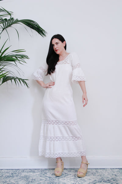 Rare 1970's Cotton Lace Mexican Traditional Wedding Dress