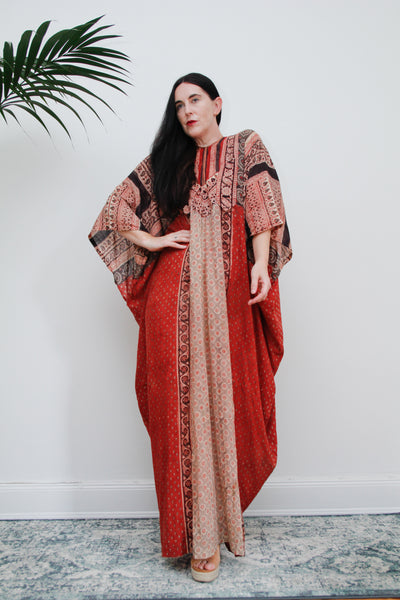 1970's Anokhi Indian Cotton Gauze Fabric Kaftan Sleeve Maxi Rare